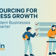 Outsourcing for business growth illustration showing team collaboration and task management for scaling modern businesses