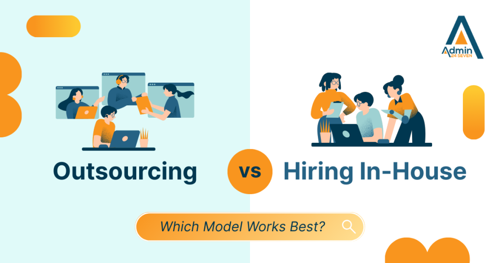 Outsourcing vs hiring in-house comparison showing two business team models for workforce strategy
