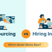 Outsourcing vs hiring in-house comparison showing two business team models for workforce strategy